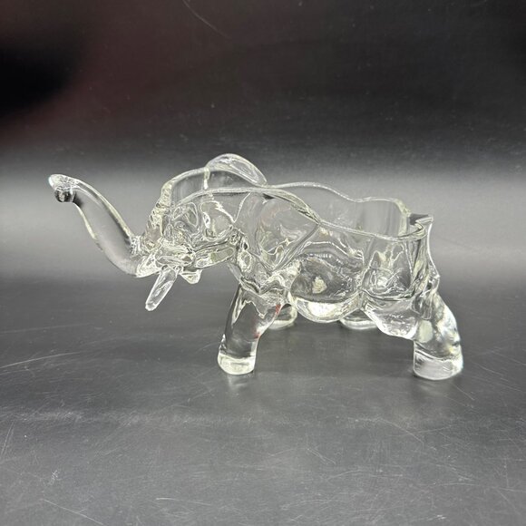 Vintage Clear Glass Elephant Figurine Trinket Dish Jewelry Key Holder Candy - Picture 2 of 9